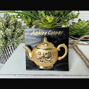 Ashley Cooper Gold Teapot with Floral brooch